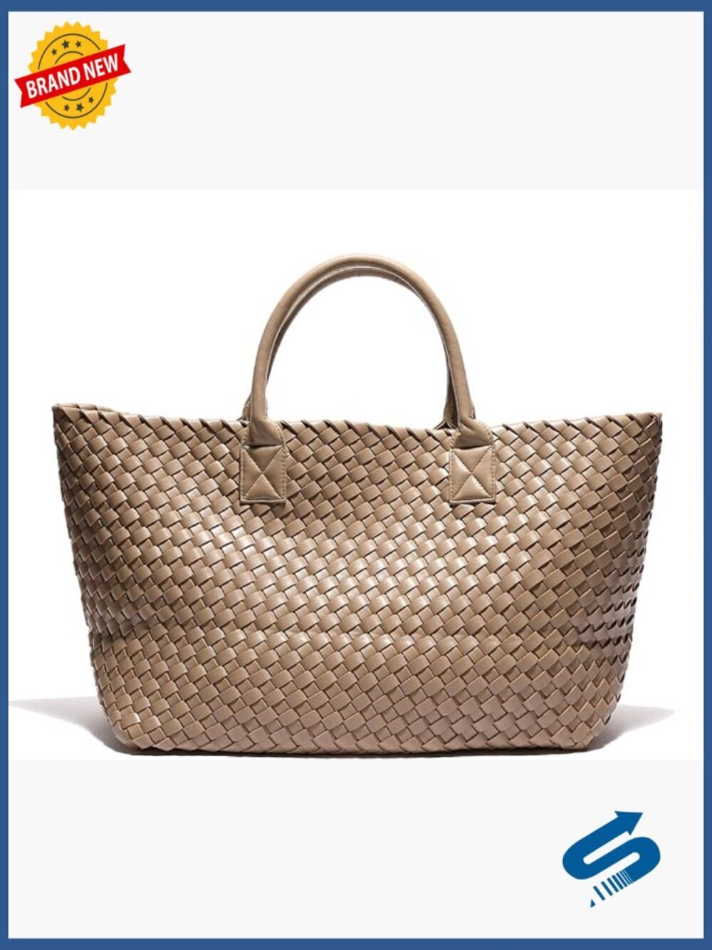 Large Capacity Woven Vegan Leather Tote Shoulder Bag Travel Handbag